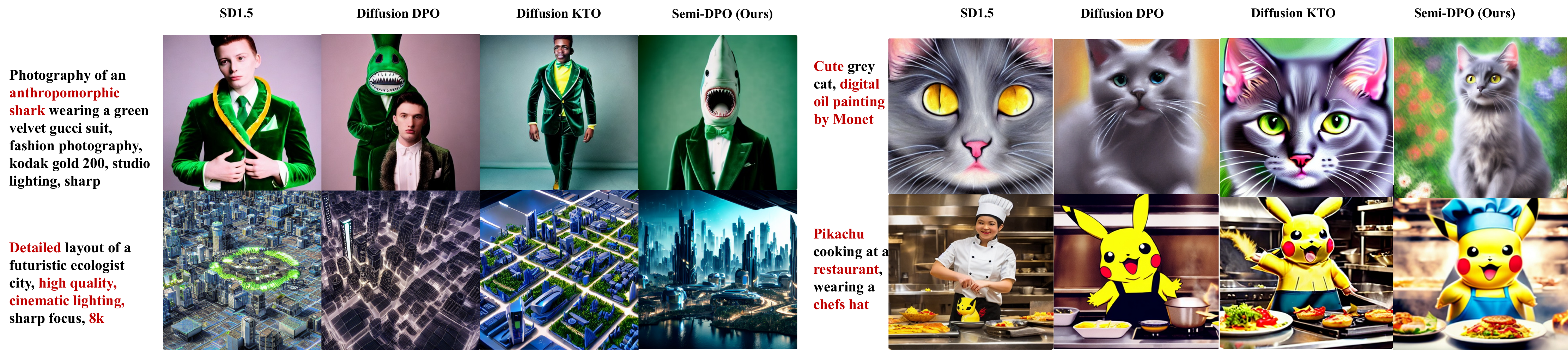 Semi-DPO qualitative examples.